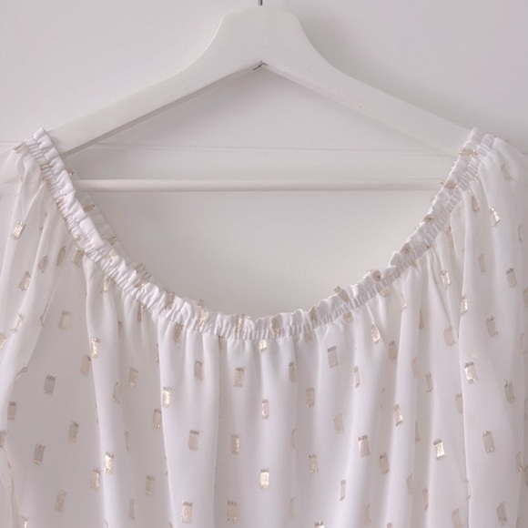 WHBM White Dress with Gold accents Size L NWT - Picture 4 of 12